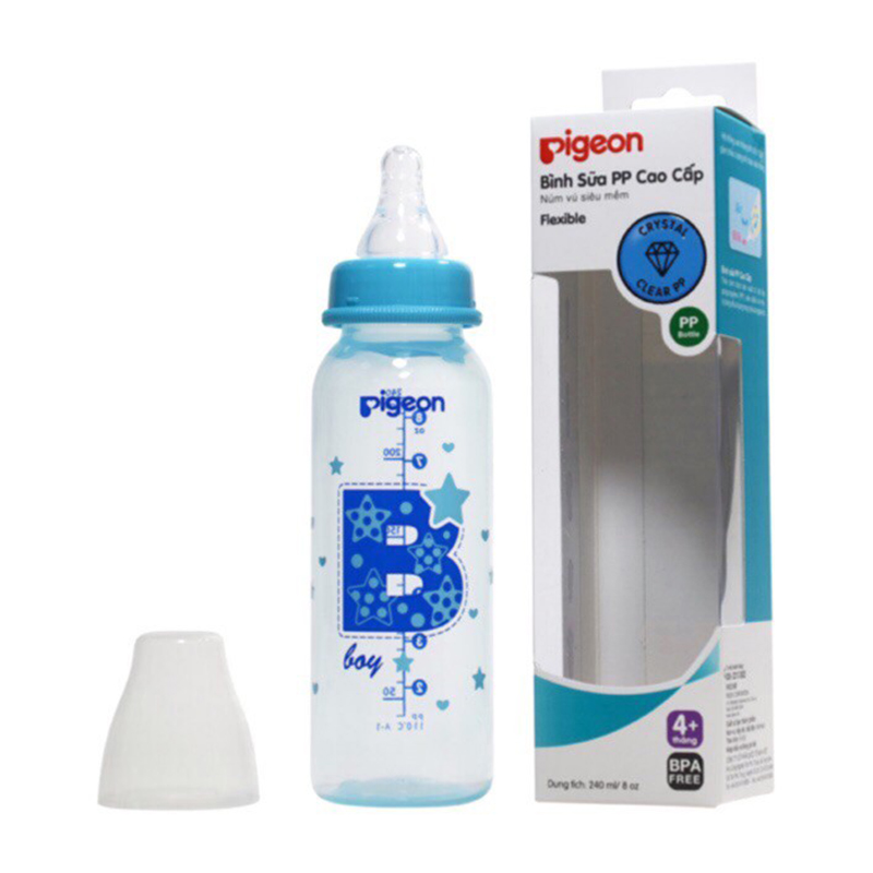 Bình sữa PP cao cấp màu xanh, hồng (bé trai, gái) 240ml