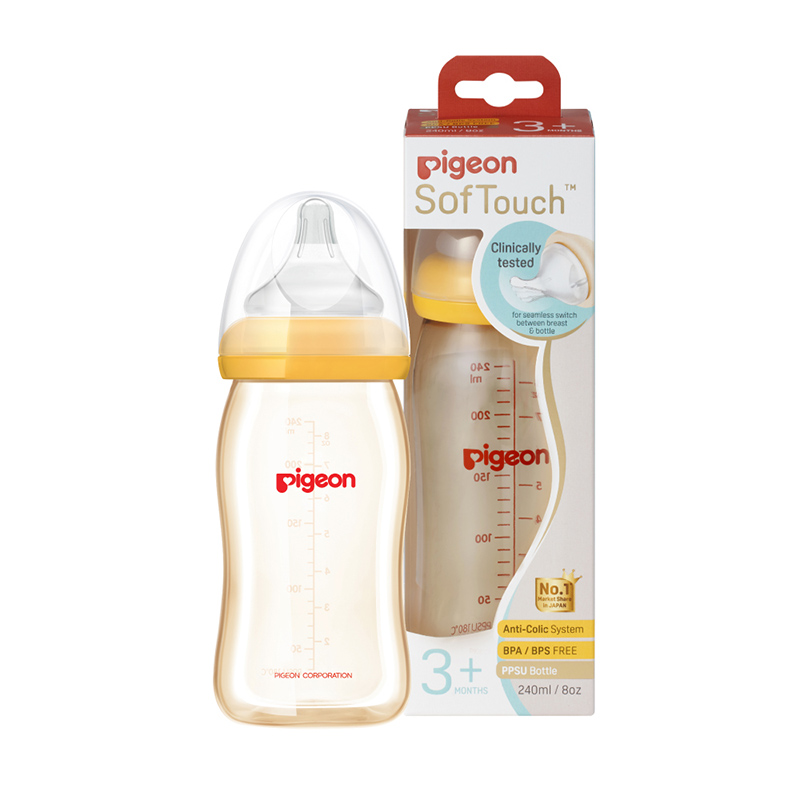 Bình Sữa PPSU Plus 240ml cổ rộng NV Silicon siêu mềm Plus Nhập Khẩu